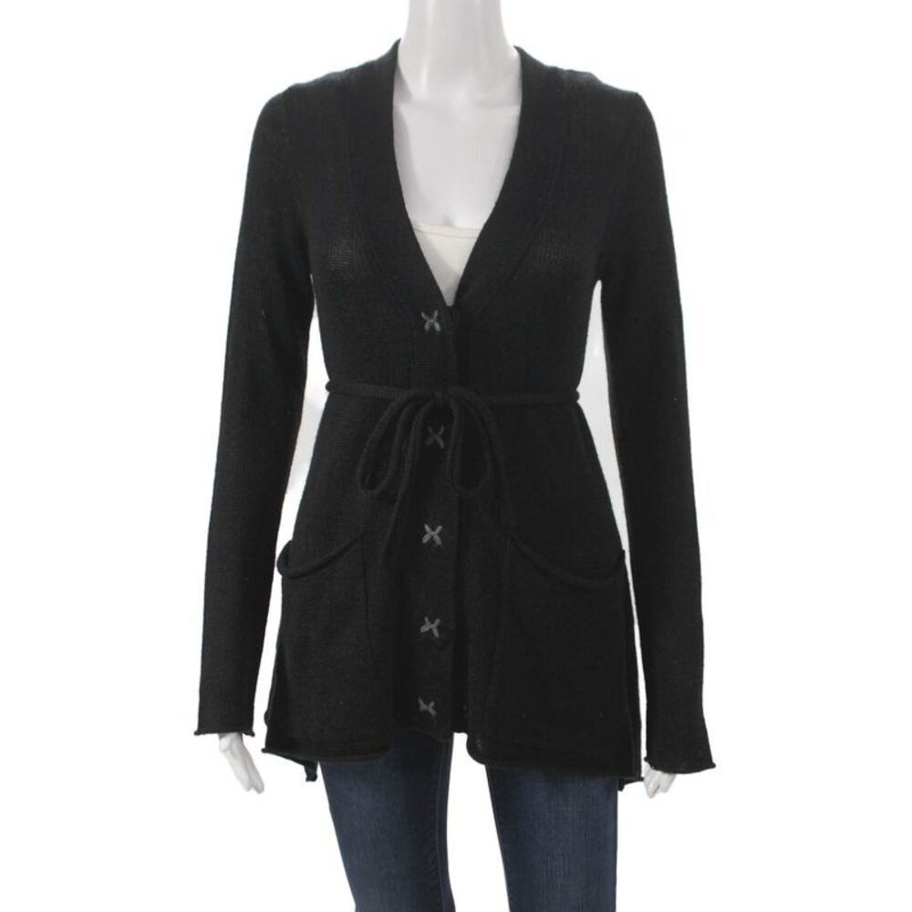 Bibelot Womens Black V Neck Long Sleeve Cardigan Size XS